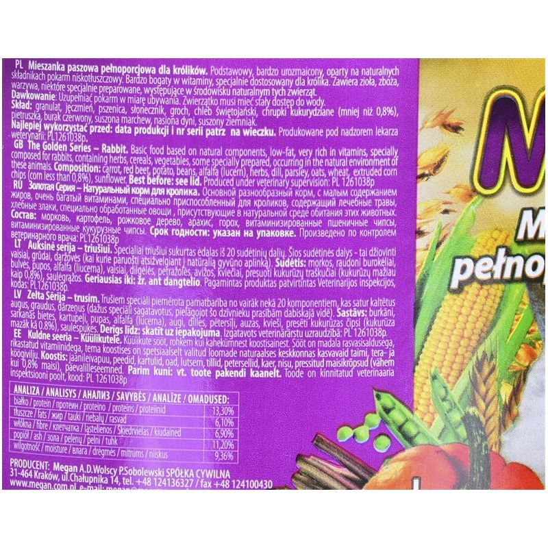 Еда для грызунов Megan Zelta Sērija, для кроликов, 1.5 кг