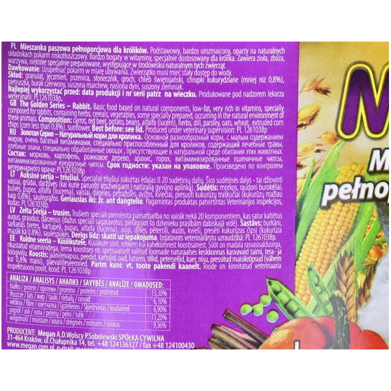 Barība grauzējiem Megan Zelta Sērija, trušiem, 1.5 kg