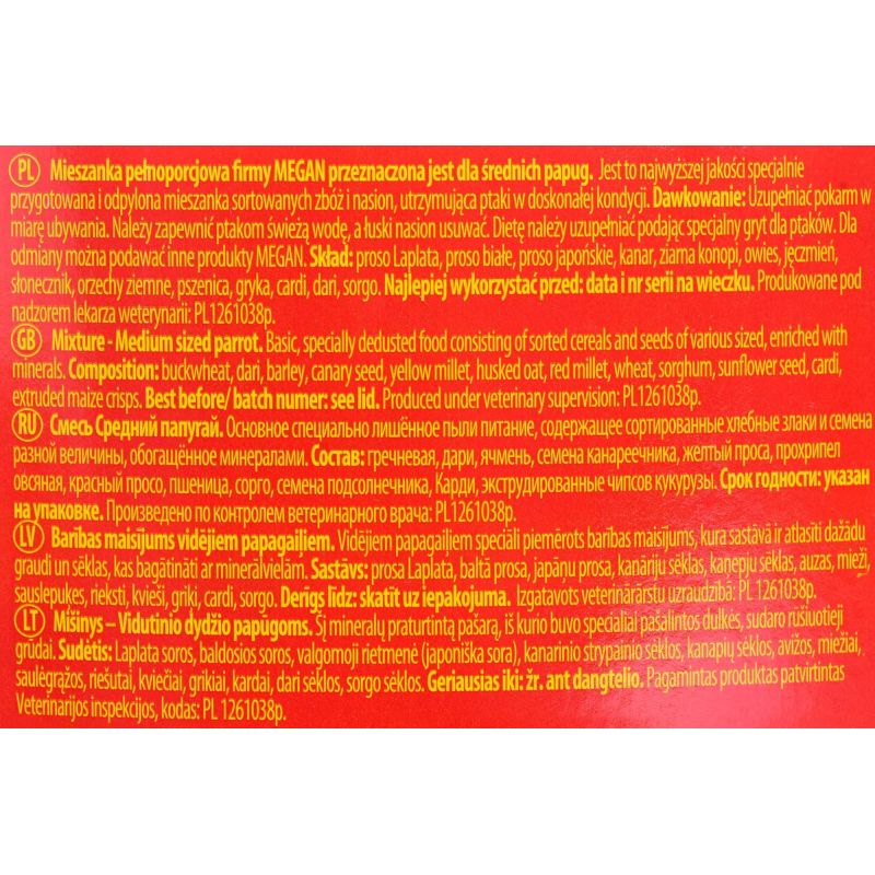 Vidēja izmēra papagaiļu barība 3 l - 195