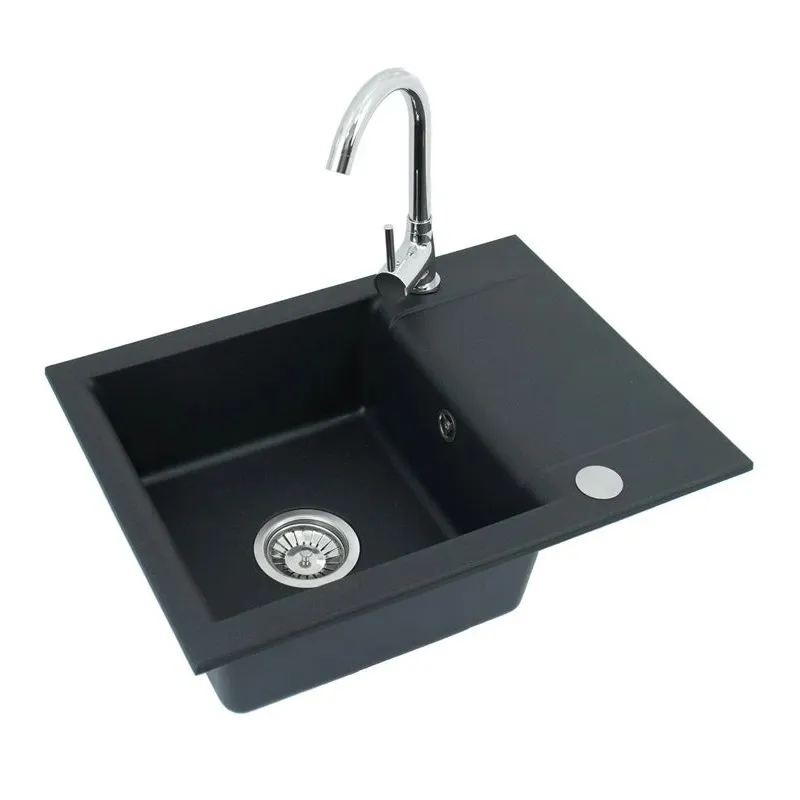 Virtuves izlietne ar virtuves maisītāju Alveus, misiņš-nerūsējošais tērauds-granīts, 59 cm x 44 cm x 16 cm, melna