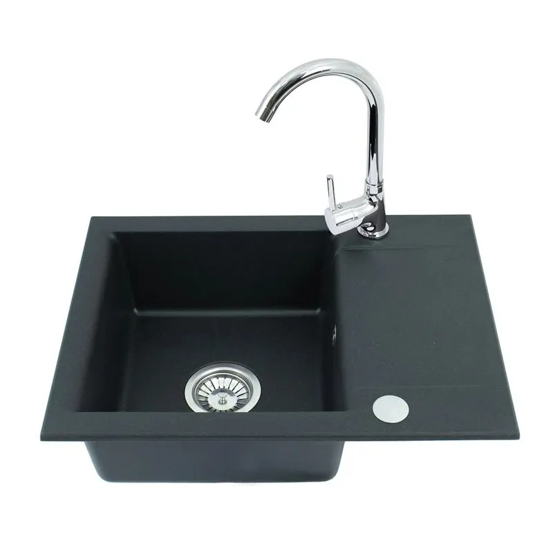 Virtuves izlietne ar virtuves maisītāju Alveus, misiņš-nerūsējošais tērauds-granīts, 59 cm x 44 cm x 16 cm, melna