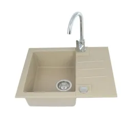 Кухонный умывальник с кухонным смесителем Alveus Rock 1213055SEN, гранит, 59.5 см x 47.5 см x 16 см, бежевый