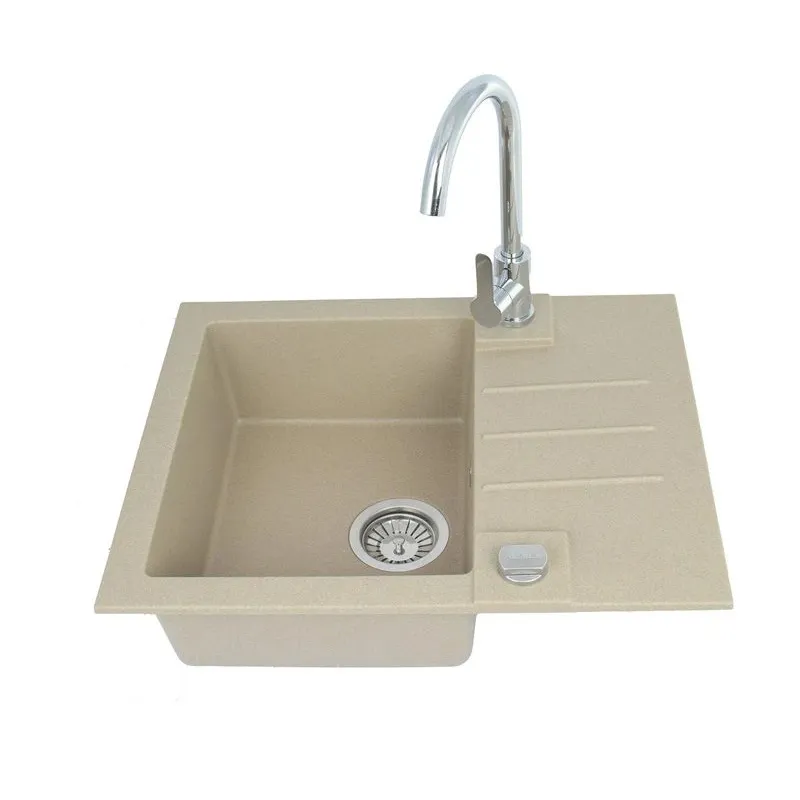 Virtuves izlietne ar virtuves maisītāju Alveus Rock 1213055SEN, granīts, 59.5 cm x 47.5 cm x 16 cm, bēša