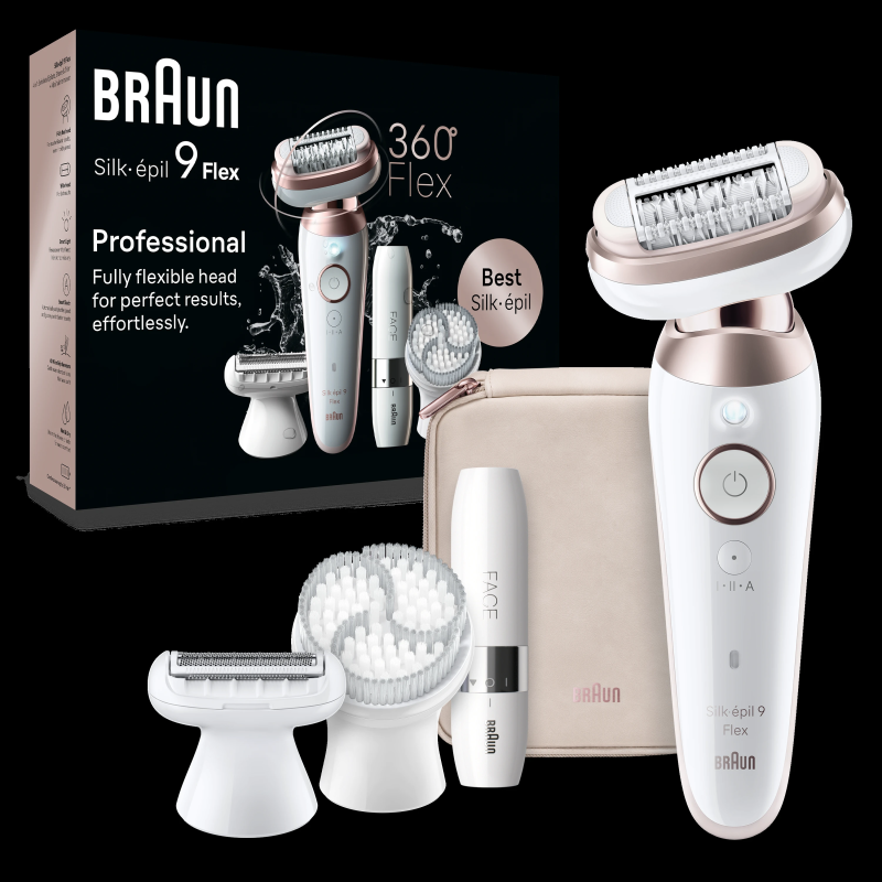 SES9-360 3D Braun Silképil 9 Flex Epilators + FS1000 Miniskuveklis FACE