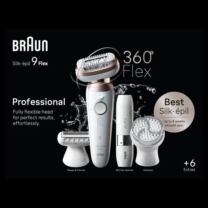 SES9-360 3D Braun Silképil 9 Flex Epiliatorius + FS1000 Mini Skustuvas FACE