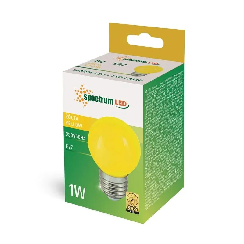 Lemputė Spectrum LED, P45, geltona sp., E27, 1 W, 20 lm