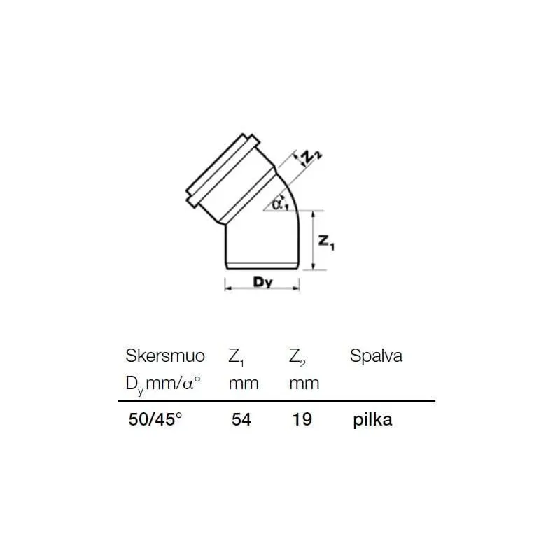 Elkonis iekštelpu kanalizācijai Wavin Optima, 50 mm, 45 °