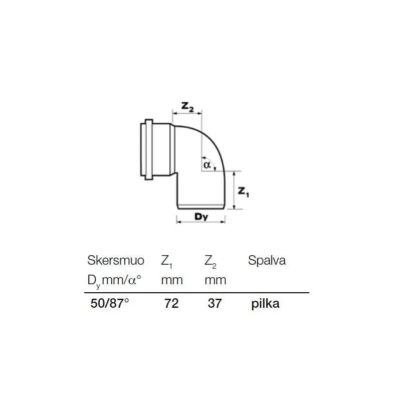 Elkonis iekštelpu kanalizācijai Wavin Optima, 50 mm, 87 °