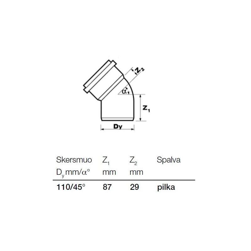 Kanalizācijas caurules 45° līkums Wavin D110mm. PVC