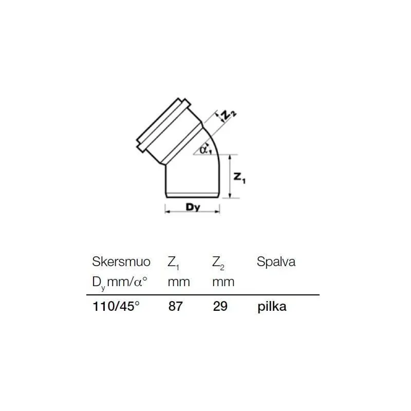 Elkonis iekštelpu kanalizācijai Wavin Optima, 110 mm, 45 °