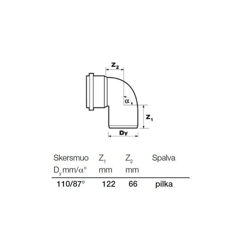 Kanalizācijas caurules 87° līkums Wavin D110mm. PVC