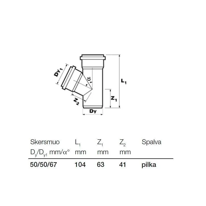 Trejgabals pvc 50x50-67 balts ,50, ,wavin,