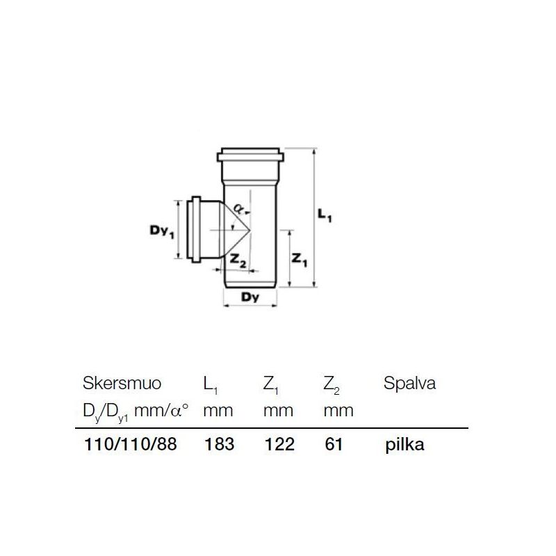 Kanalizācijas caurules trejgabals Wavin D110mm. 88°. PVC