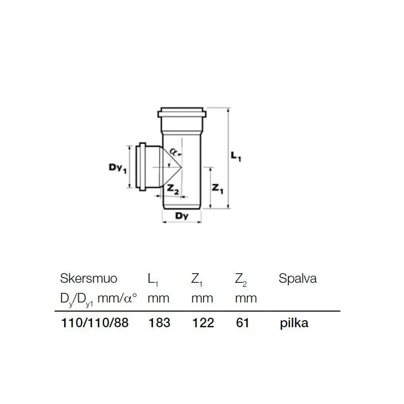 Trejgabals iekštelpu kanalizācijai Wavin Optima, 110 mm x 110 mm, 88 °