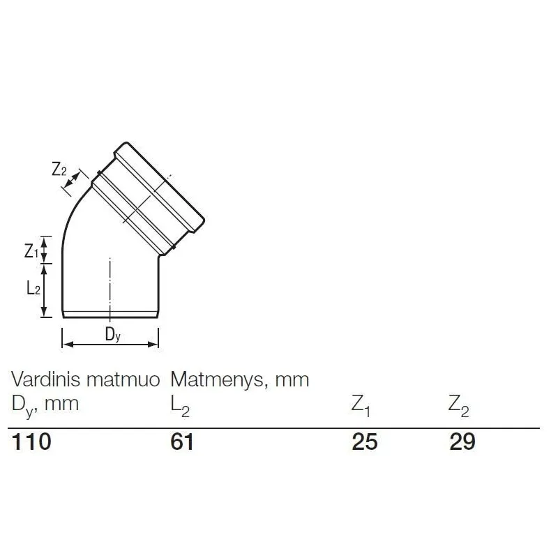 Elkonis āra kanalizācijai Wavin, 110 mm, 45 °