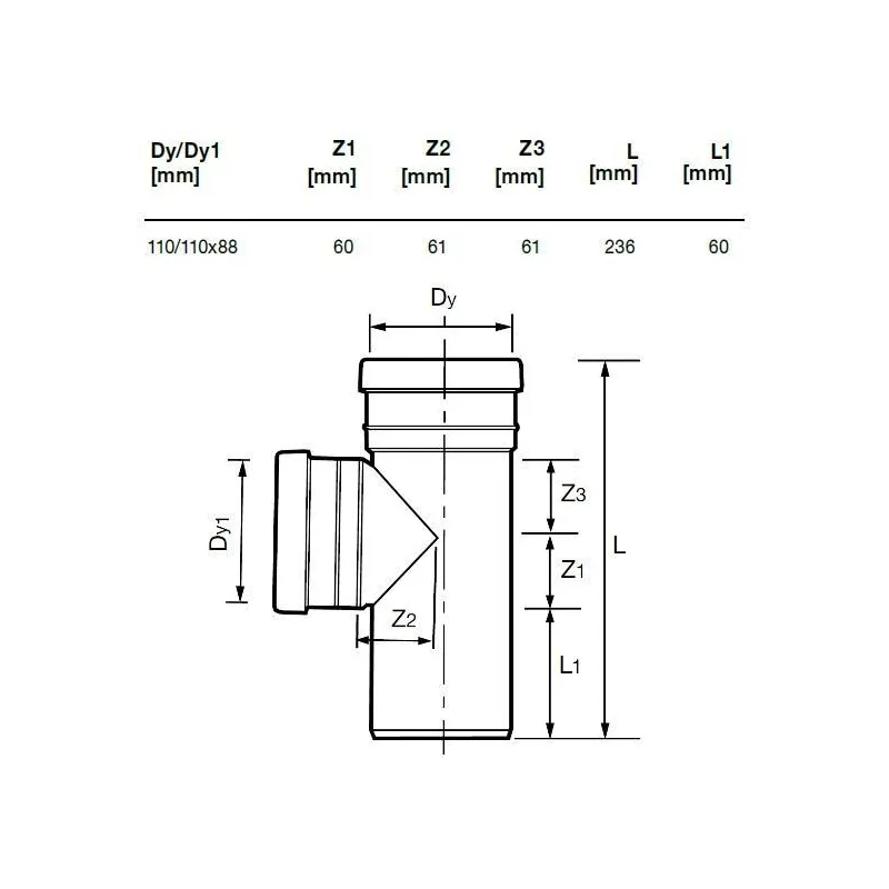 Trejgabals āra kanalizācijai Wavin, 110 mm x 110 mm, 88 °