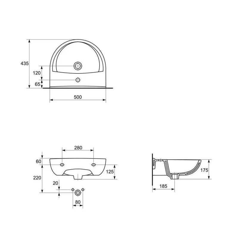 Vannas istabas izlietne Cersanit President, keramika, 50 cm x 43.5 cm x 19.5 cm, balta krās.
