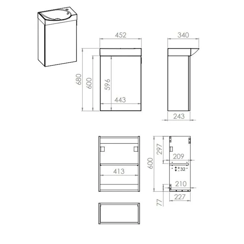 Vannas istabas skapis ar izlietni Elita Ravell 45, balta krās., 28 cm x 48 cm x 64 cm