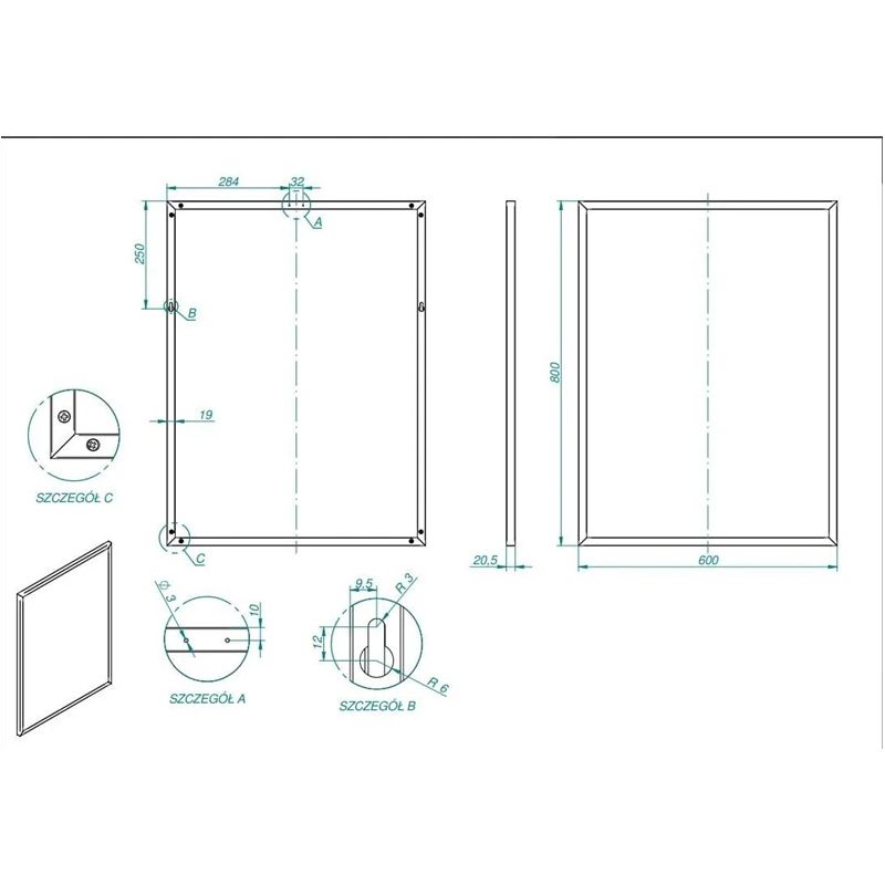 Mirror with frame 60x80 black 19mm