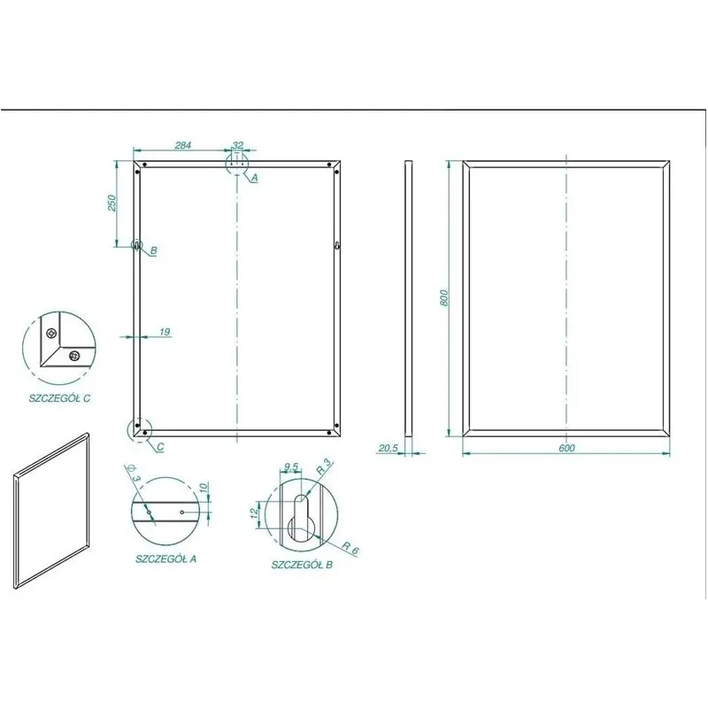 Spogulis ar melnu rāmi 60x80 cm 19 mm