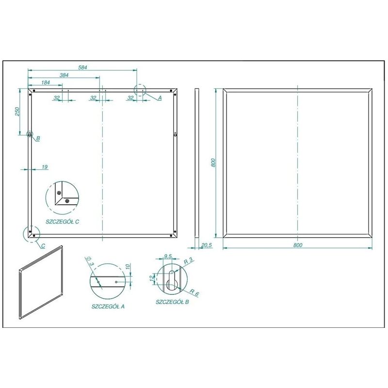 Mirror with black frame 80x80 cm 19 mm