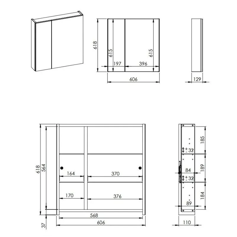 Piekarināms vannas istabas skapis ar spoguli Elita Basic 904653, pelēka krās., 12.9 cm x 60.6 cm x 61.8 cm
