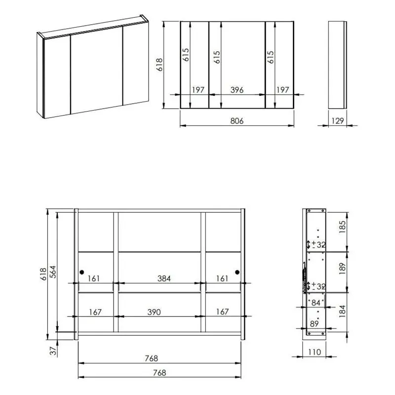 Piekarināms vannas istabas skapis ar spoguli Elita Basic 904654, pelēka krās., 12.9 cm x 80.6 cm x 61.8 cm