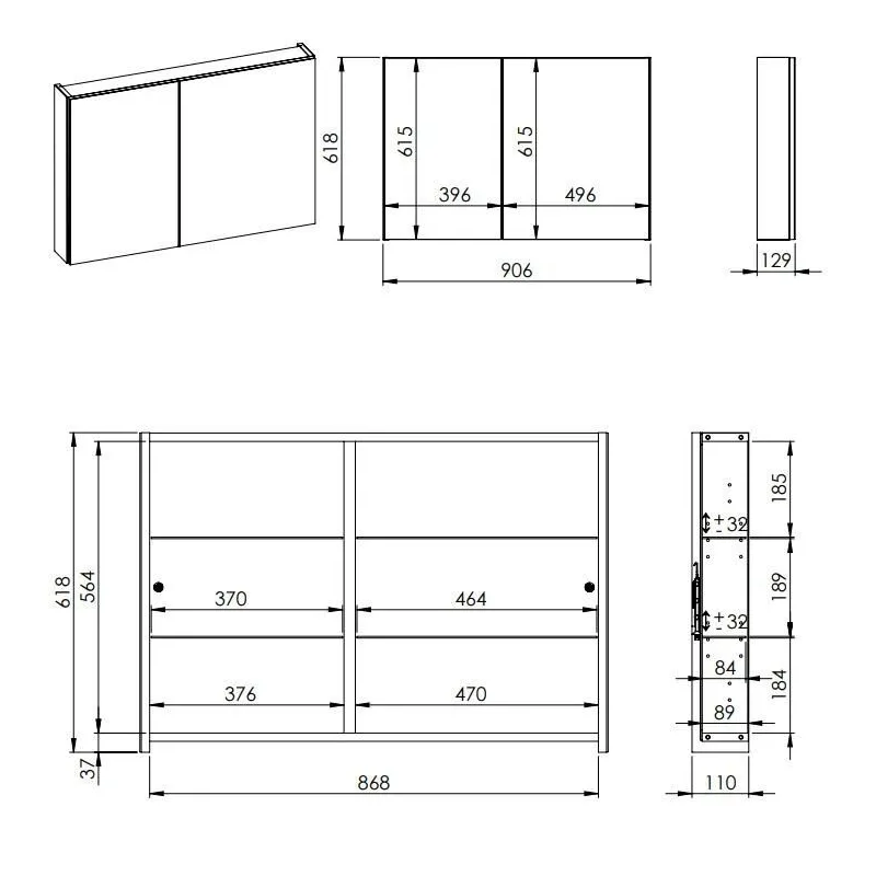 Piekarināms vannas istabas skapis ar spoguli Elita Basic 904662, pelēka krās., 12.9 cm x 90.6 cm x 61.8 cm