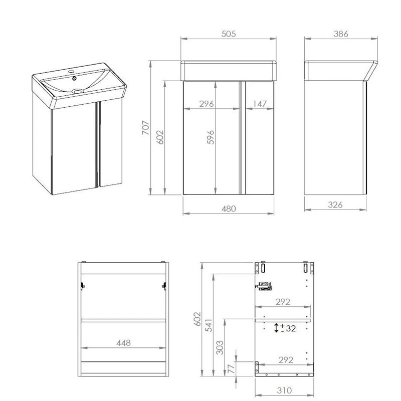 Istabas skapis ar izlietni Elita. 31 cm x 44.8 cm x 70.7 cm