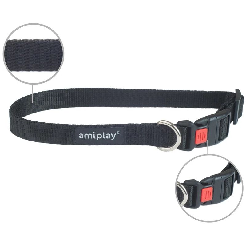 Suņu kakla siksna AMIPLAY BASIC, melna, 350–500 mm, 20 mm