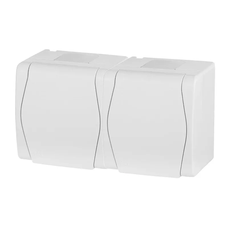 Dubultā kontaktligzda Elektro-Plast Hermes 2 1025-00, Iezemēta rozete, IP44, balta