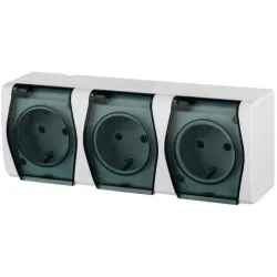 Тройная розетка Elektro-Plast Hermes 2 1026-01, c заземлением, IP44, антрацитовый белый