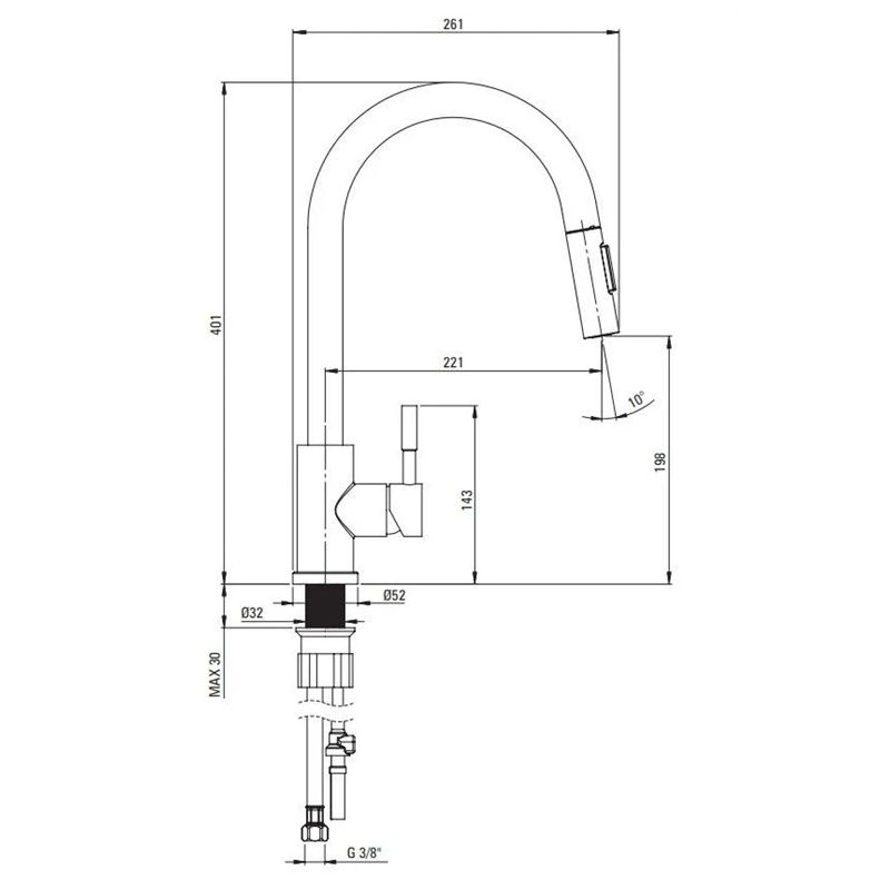 Virtuves jaucējkrāns Deante Lima BBM_F72M nerūsējošā tērauda