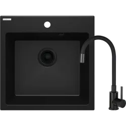 Plautuvė su virtuviniu maišytuvu Deante ZQJNN103, granitas, 50 cm x 50 cm x 21.6 cm, juoda sp.
