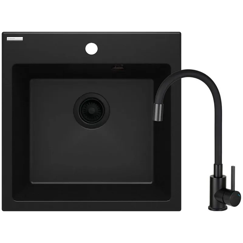 Virtuves izlietne ar virtuves maisītāju Deante ZQJNN103, granīts, 50 cm x 50 cm x 21.6 cm, melna