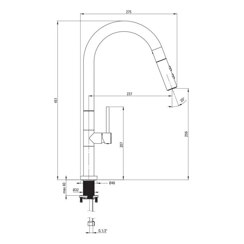 Virtuves jaucējkrāns Deante Olfato, titāna