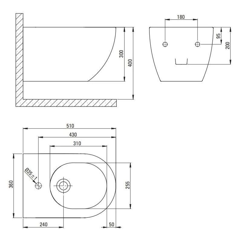 Bidē Deante, 360 mm x 510 mm x 300 mm, melna krās.