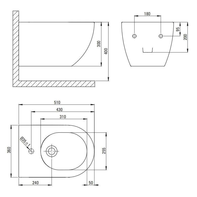 Bidē Deante, 360 mm x 510 mm x 300 mm, melna krās.