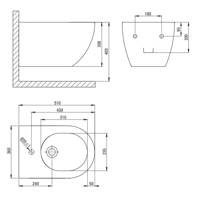 Bidee Deante, 360 mm x 510 mm x 300 mm, must v.