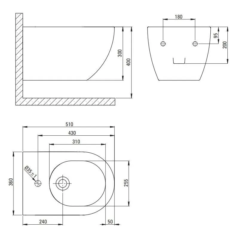Bidee Deante, 360 mm x 510 mm x 300 mm, must v.