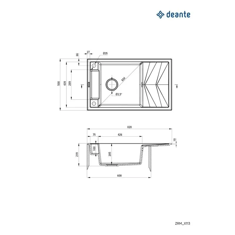 Köögivalamu Deante Magnetic ZRM_N113, graniit, 82 cm x 50 cm x 20.5 cm, nero