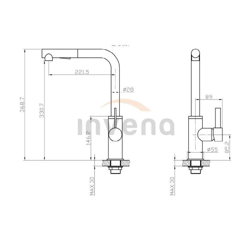 Virtuves jaucējkrāns Invena Preto BZ-48-W04-L. melna