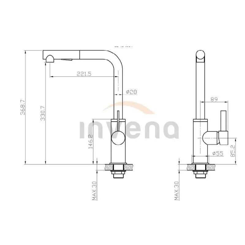 Virtuves jaucējkrāns Invena Preto BZ-48-W04-L, melna krās.