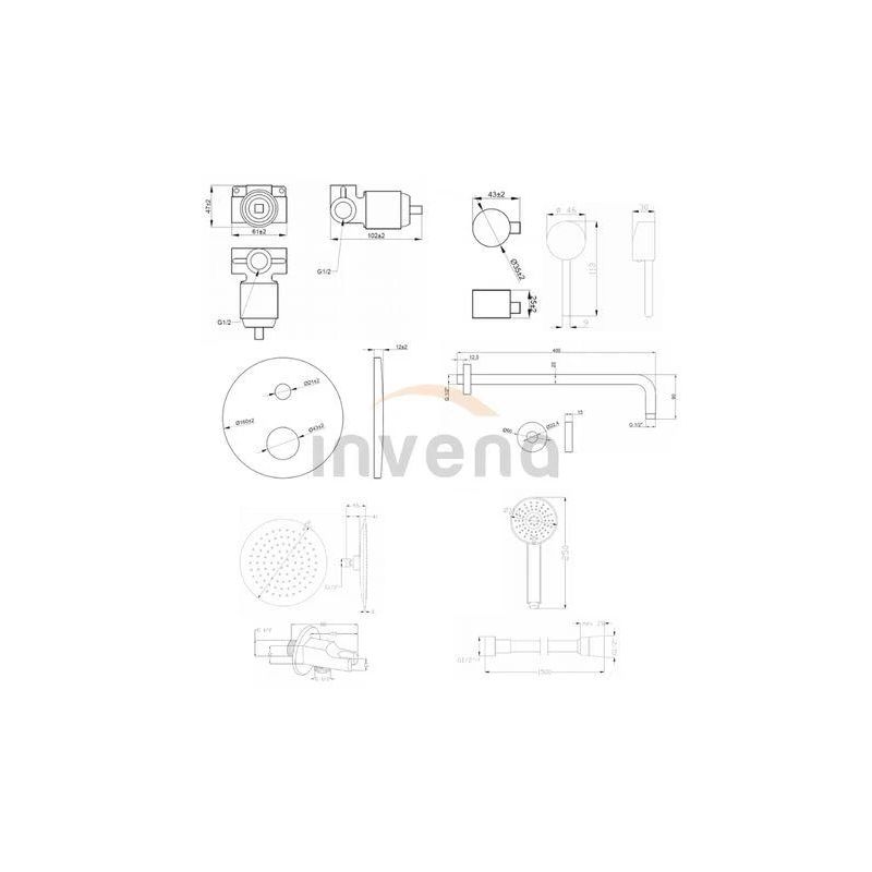 Lebūvējams dušas komplekts Invena Dafni BS-88-014-A