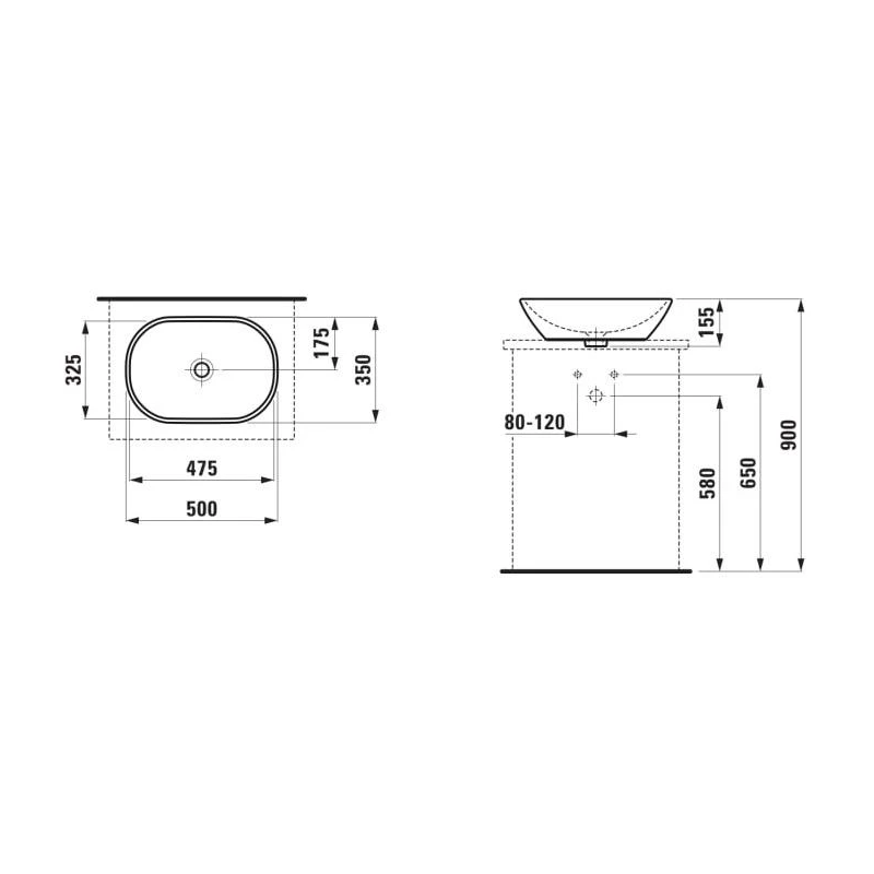 Izlietne uzliekama long oval 50x35x13.5