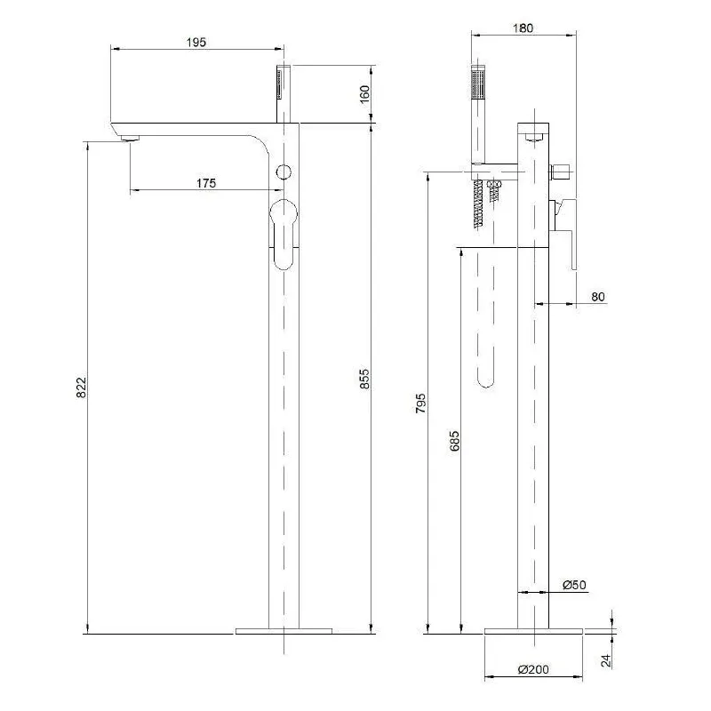 Uz grīdas stāvošs vannas istabas jaucējkrāns Invena Glamour BW-02-W04-V, melna krās.