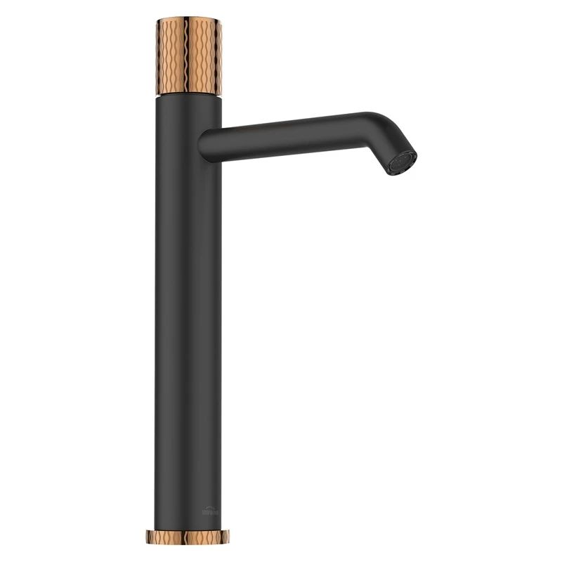 Augsts izlietnes maisītājs BU-78-W14-V melnā. zelta kr.