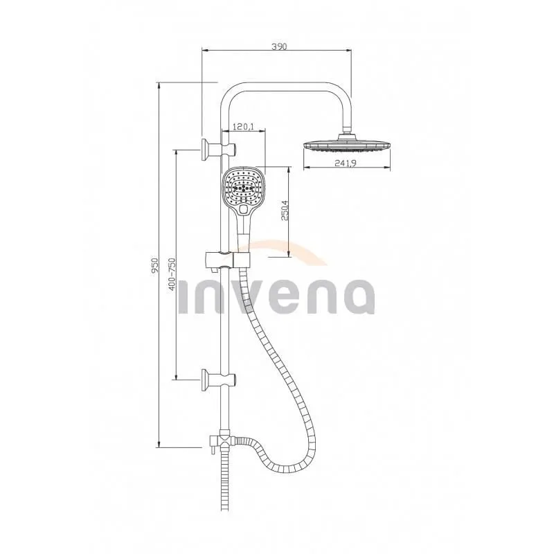 Dušo komplektas Invena Rotonda AU-27-K02-G, balta sp.-sidabro sp.