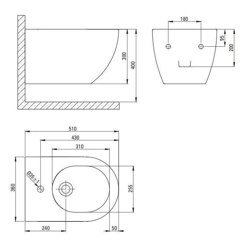 Bidē Deante, 360 mm x 510 mm x 300 mm, balta krās.