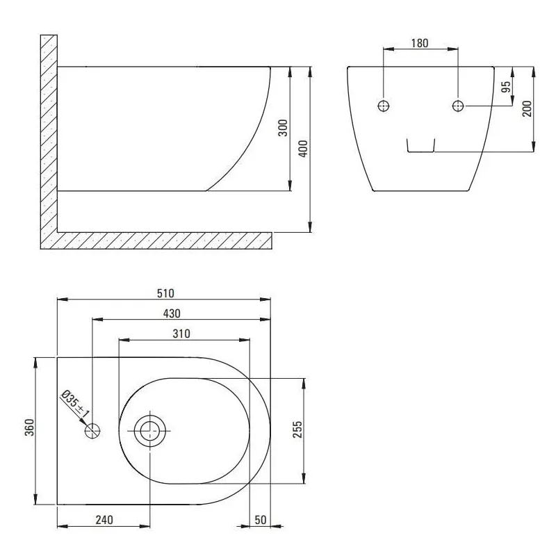 Bidee Deante, 360 mm x 510 mm x 300 mm, valge v.